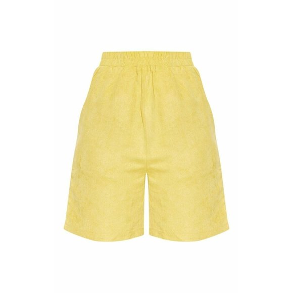 PRETTYLITTLETHING Mustard Yellow Faux Suede Pocket Detail Jacket + Shorts SZ 2 - Picture 11 of 16